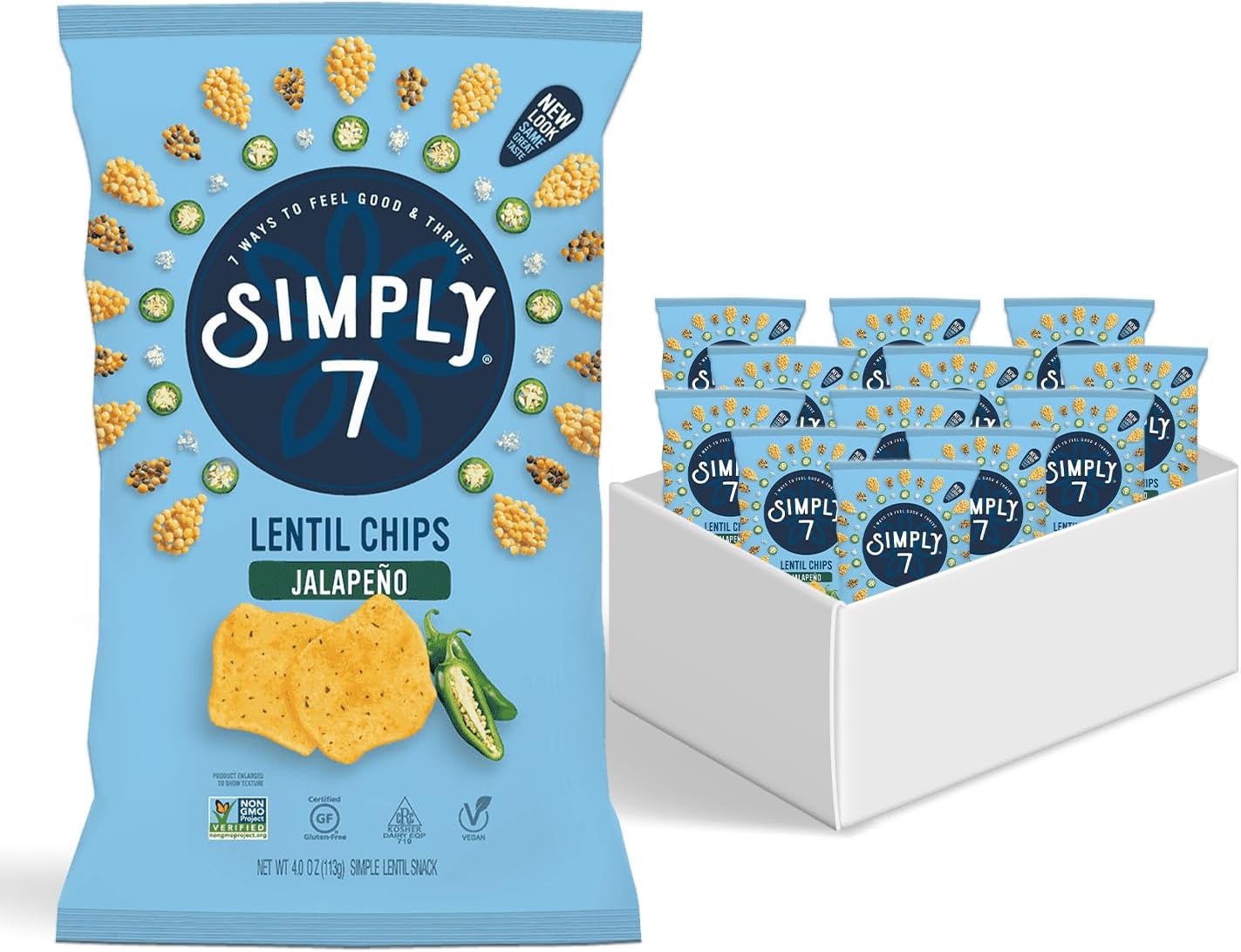 Simply 7 Lentil Chips, Jalapeno, 4-ounce Bags (Pack of 12)