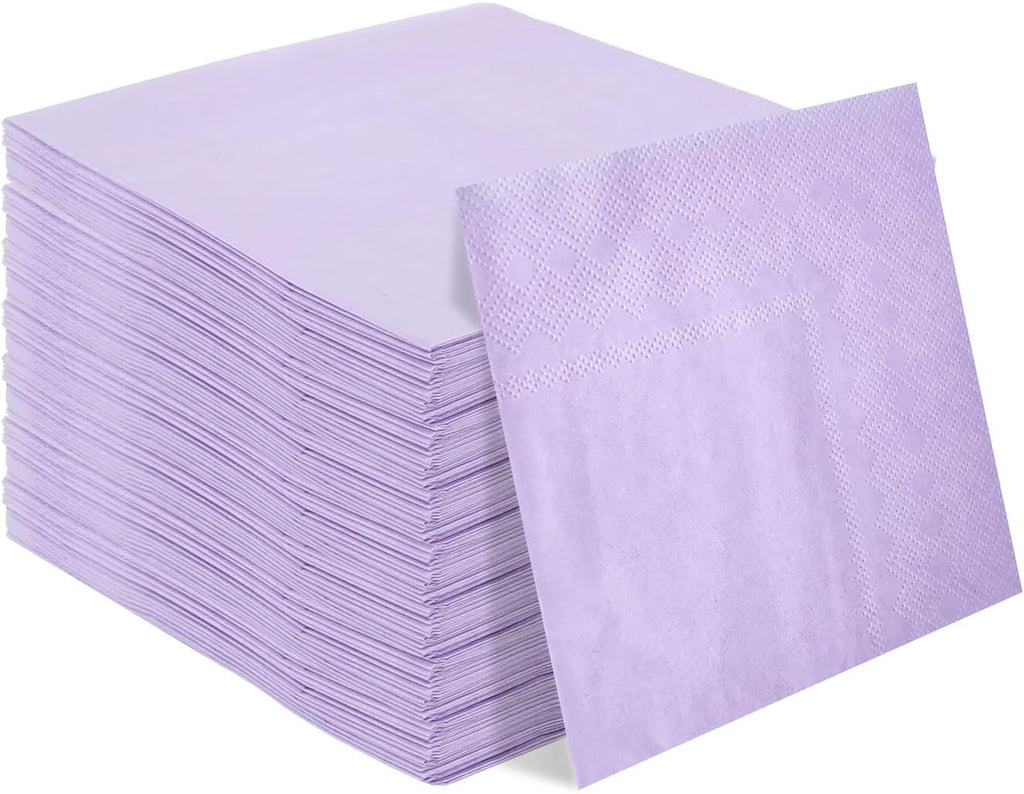 50 Pieces 2-ply Light Purple Napkin Disposable Cocktail Napkins Beverage Napkins Dessert Napkins Paper Napkins for Wedding Birthday Party Paper Dinner Napkins