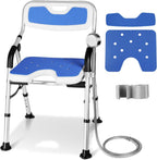 DEWEL Foldable Shower Chair for Elderly and Disabled, Folding Shower Seat with Armrests and Back Height Adjustable, Aluminum Alloy Bath Seat for Inside Shower, Compact & Comfortable, 330 lbs Capacity