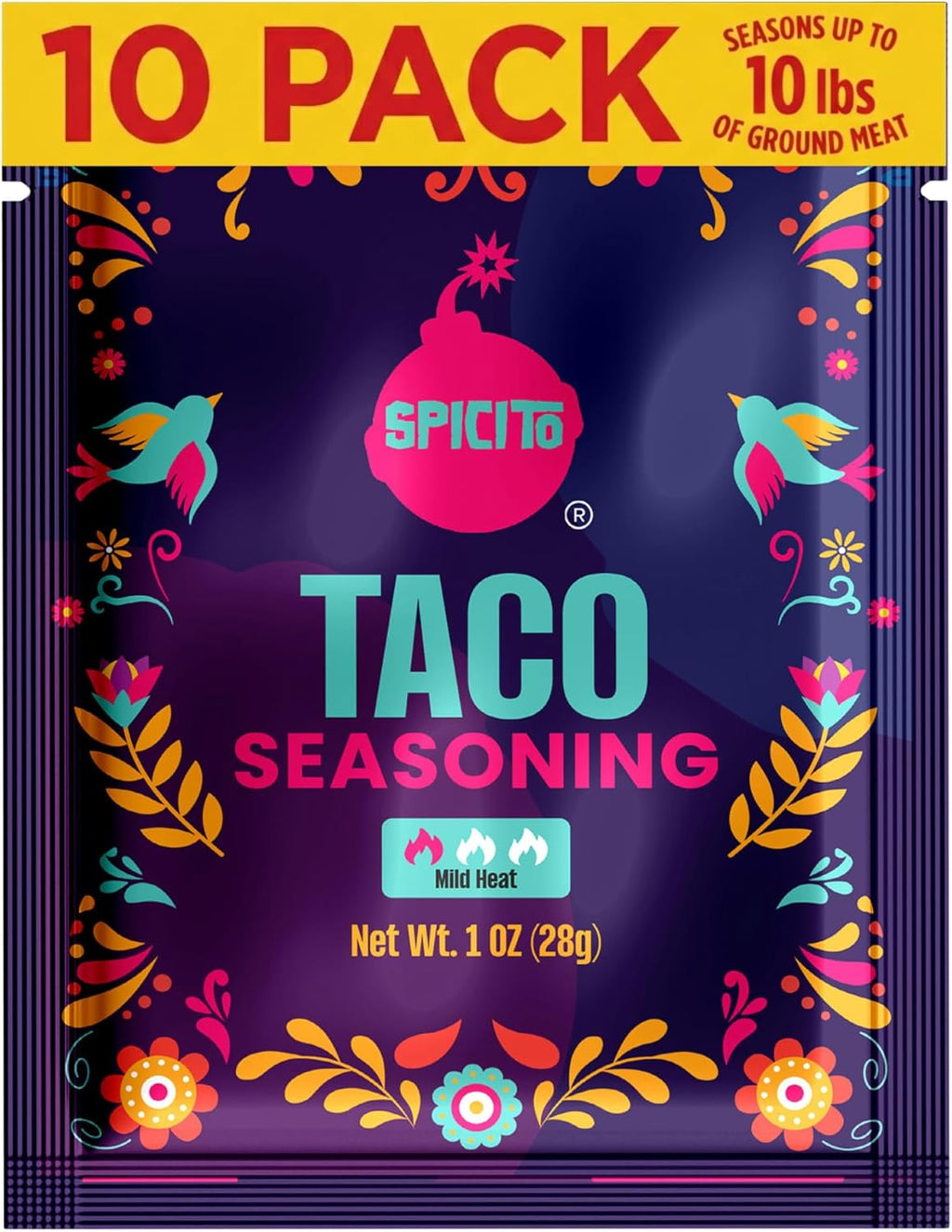 Spicito Taco Seasoning Packets, 10‑Count Multi‑Pack (1 oz Each), Mexican Style Seasoning Mix for Ground Beef, Chicken, Turkey, Seasons 1 lb Meat