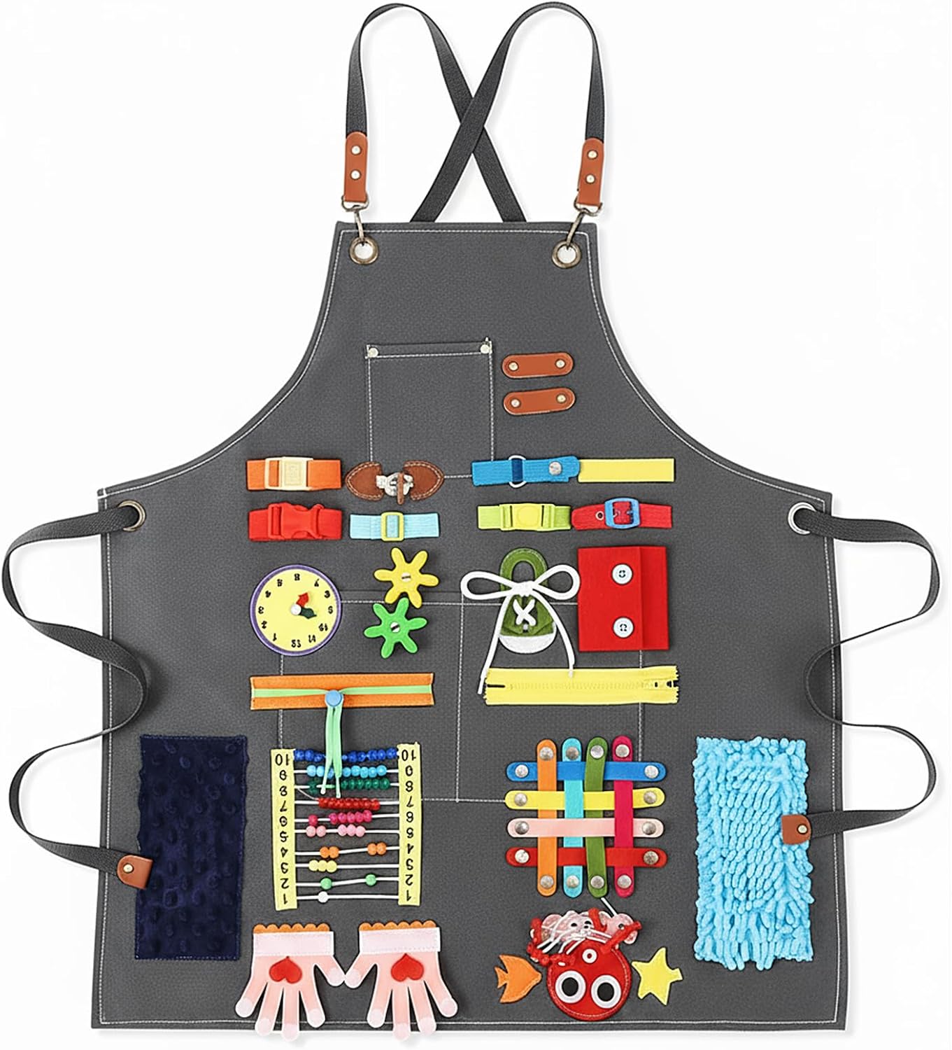 Fidget Apron for Elderly Fidget Blanket for Dementia Alzheimer's Therapy Activity Apron Anxiety Relief supplies(Grey)