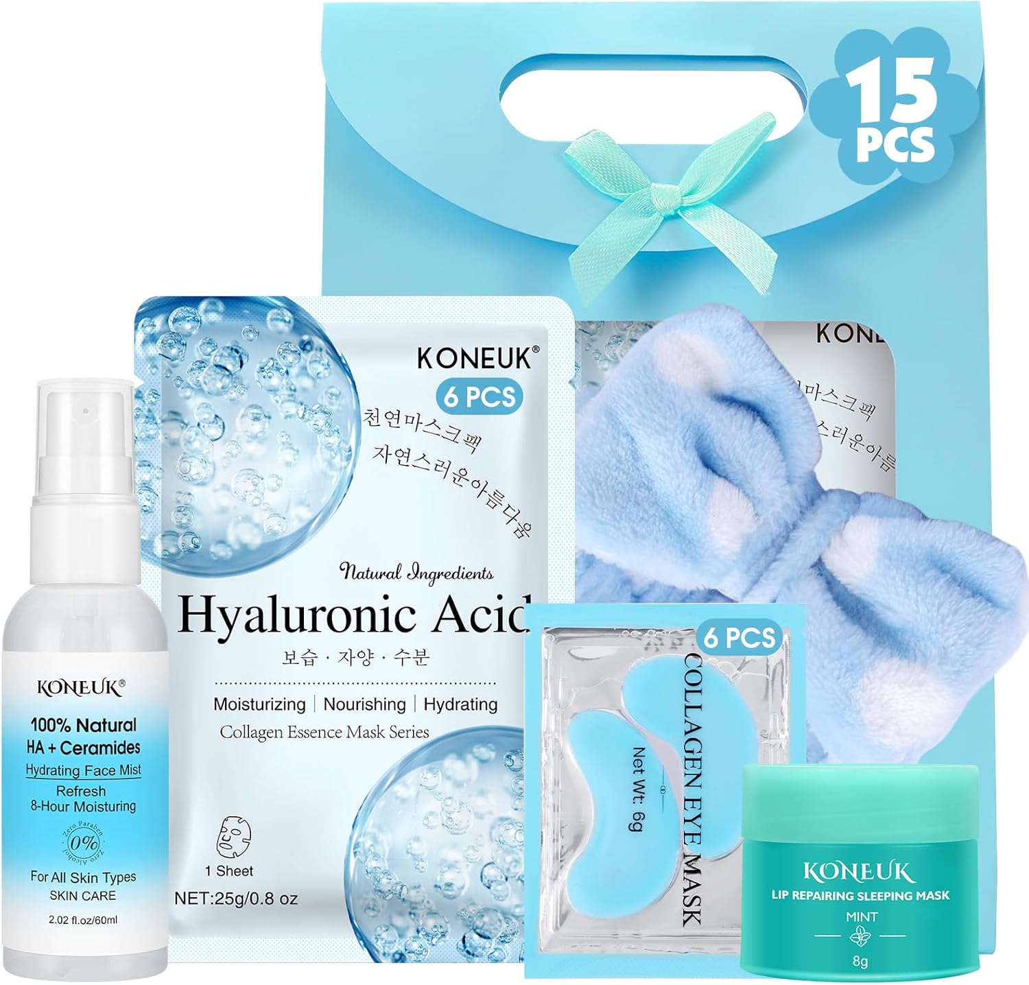 15 PACK Skincare Set with Facial Masks, Under Eye Patches, Face Mist, Lip Mask, Headband, Skin Care for Women, Travel Kit & Birtuday Gifts for Teens Girls, Thank You Gift for Mom, Teacher Gifts