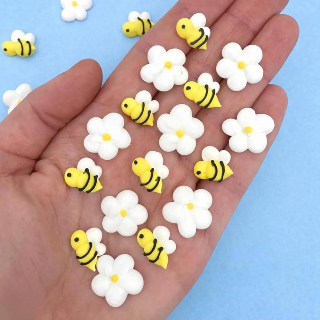 32 Icing Bees & Daisies | Edible Royal Icing Decorations | Bee Sprinkles | Simply Sucré