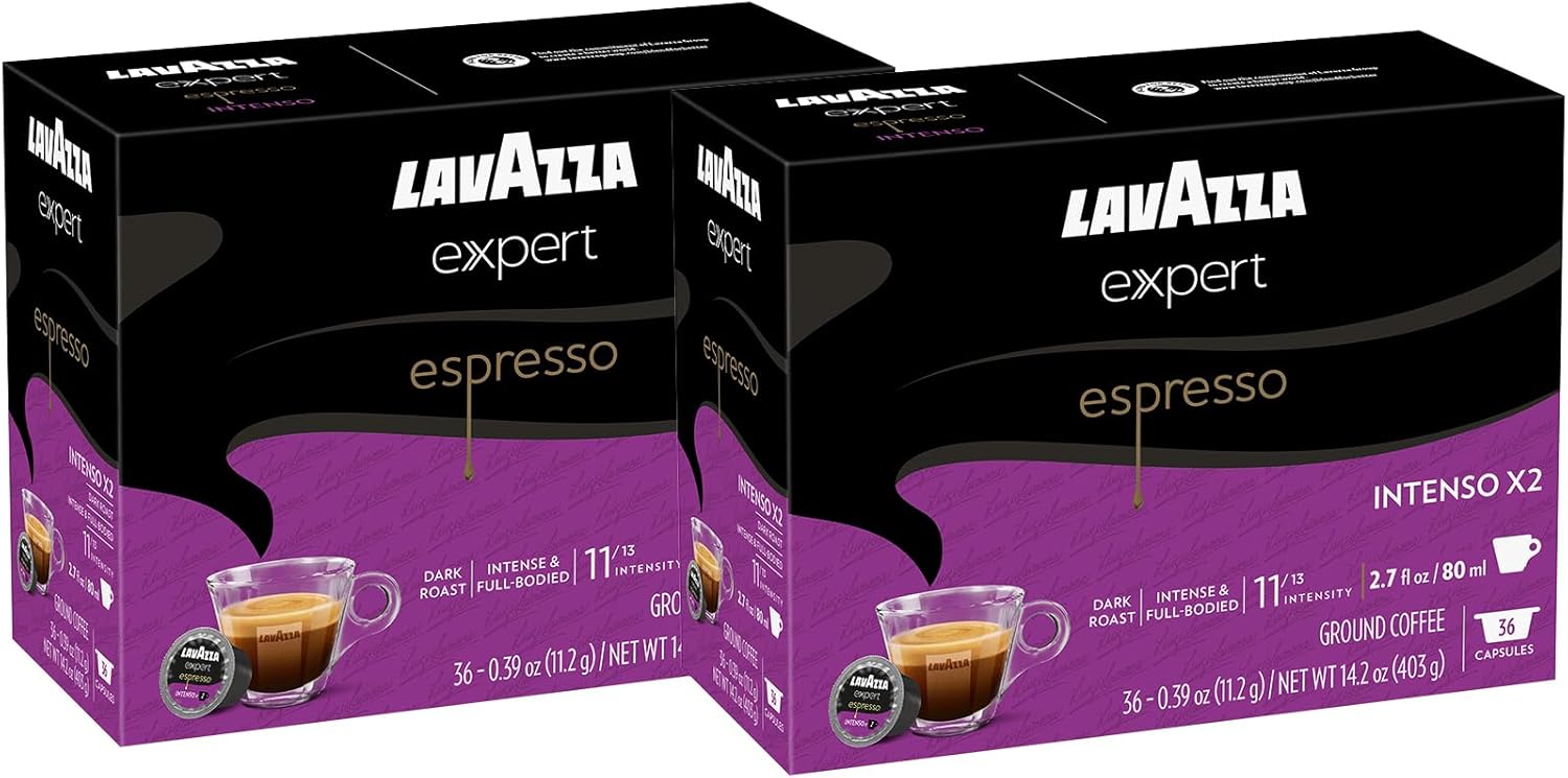 Lavazza Expert Espresso Intenso Double Shot Capsules, Dark Roast, Arabica and Robusta Blend, Compatible with Lavazza Classy Machines (72 Capsules)