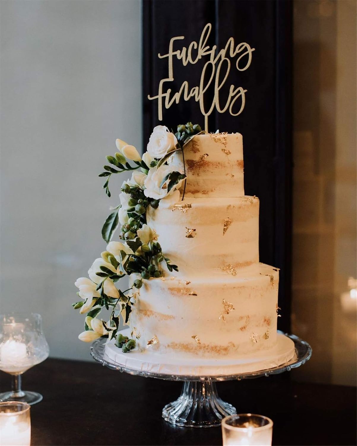Rural Funny Finally Wedding Cake Topper for Bridal Shower Engagement Party Decoration, Antique Wooden