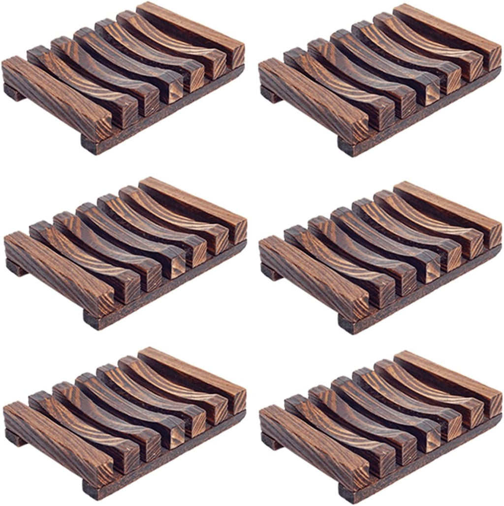 6 Pieces Wooden Soap Dish, Self Draining Soap Dish Holder Natural Drain Soap Saver, Soap Tray for Shower Used for Bathroom, Kitchen