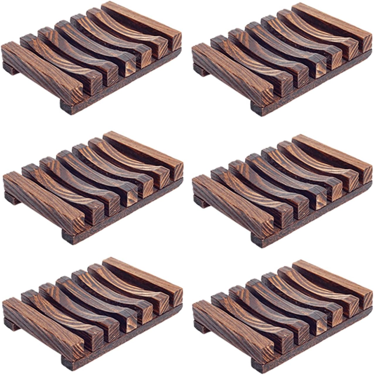 6 Pieces Wooden Soap Dish, Self Draining Soap Dish Holder Natural Drain Soap Saver, Soap Tray for Shower Used for Bathroom, Kitchen
