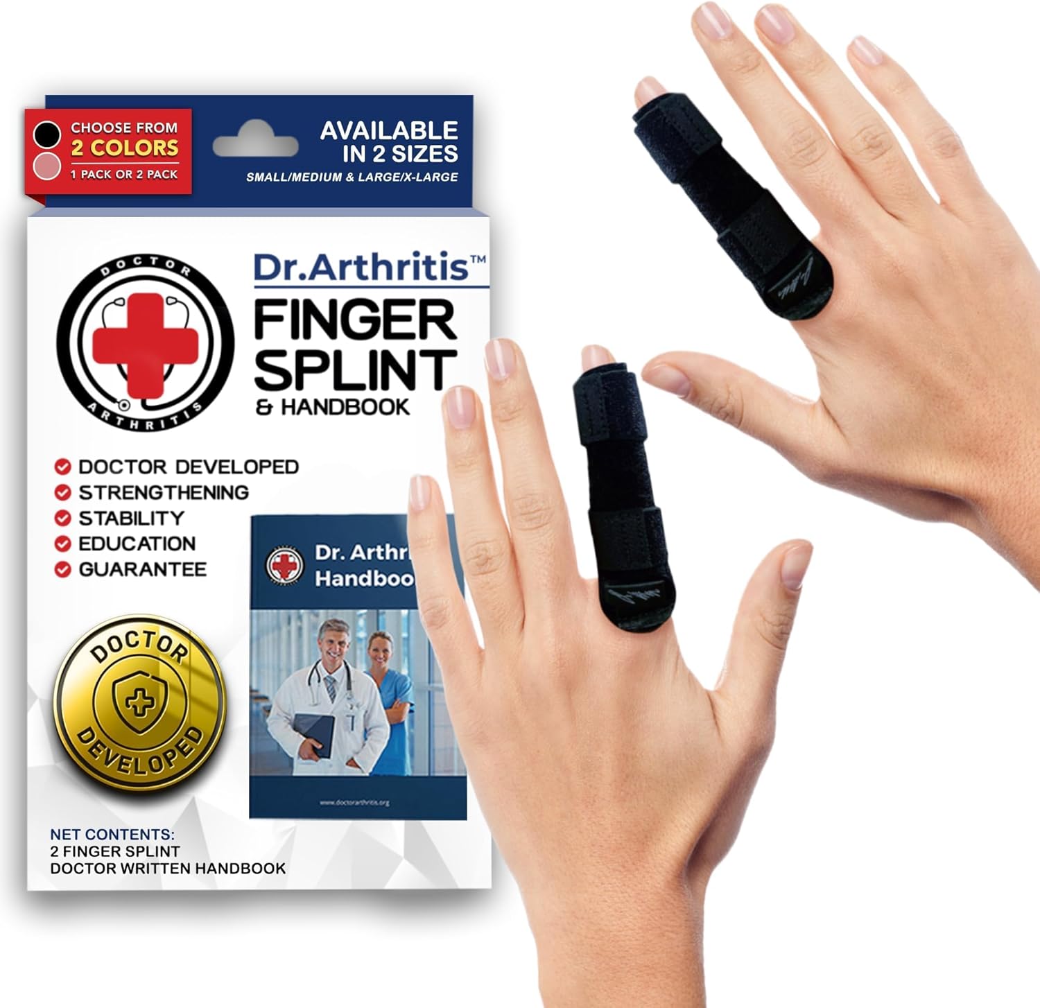Dr. Arthritis Doctor Developed Finger Splint Trigger Finger Brace Middle, Ring & Pointer Finger, Finger Splints for Straightening (Black, S/M, Finger Splint)