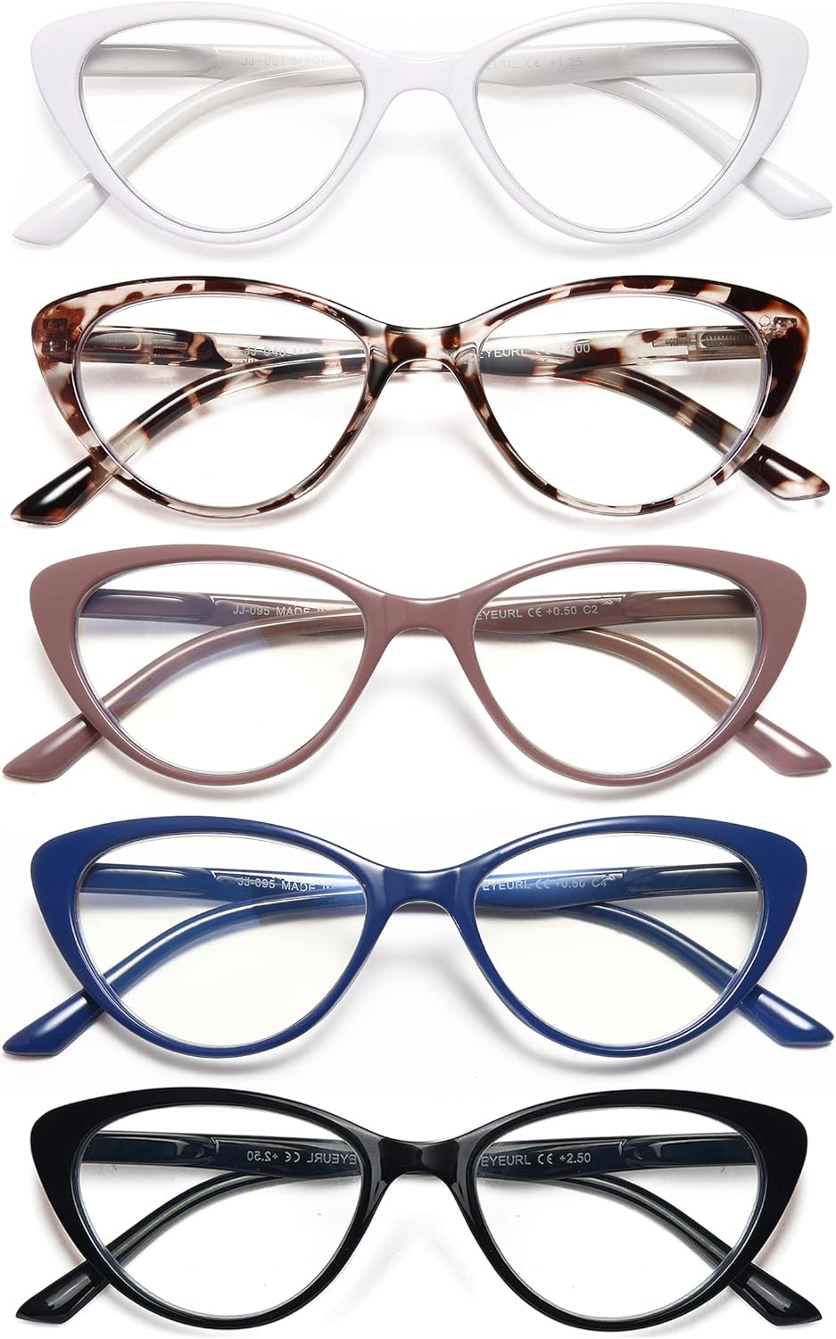 EYEURL Reading Glasses for Women 5 Pack Fashion Cat Eye Reading Glasses, Men Blue Light Blocking Readers with Spring Hinges Computer reading glasses.1.5