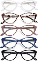 EYEURL Reading Glasses for Women 5 Pack Fashion Cat Eye Reading Glasses, Men Blue Light Blocking Readers with Spring Hinges Computer reading glasses.1.5