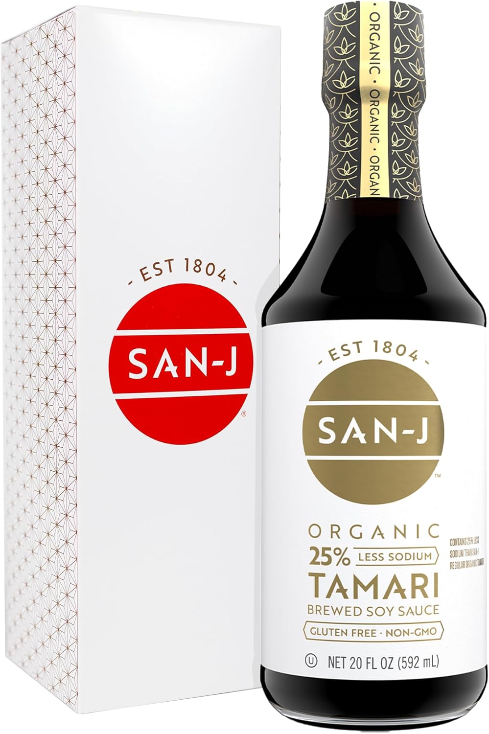 San-J - Organic Gluten Free Tamari Soy Sauce with 25% Less Sodium - Specially Brewed - Made with 100% Whole Soy - 20 oz. Bottle