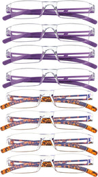 YEIN Reading Glasses 8 Pairs Blue Ligth Blocking Reading Glasses for Men and Women Fashion Square Frame Readers (4 Purple+4 Tortoise,+2.00)