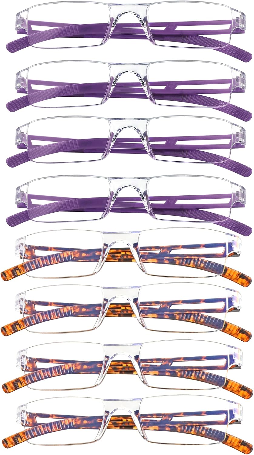 YEIN Reading Glasses 8 Pairs Blue Ligth Blocking Reading Glasses for Men and Women Fashion Square Frame Readers (4 Purple+4 Tortoise,+2.00)