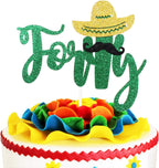 Fiesta 40th Birthday Cake Topper - Green Glitter Sombrero Forty Days Anniversary Supplies - Happy 40th Birthday Cake Topper - Mexican Summer Fiesta Party Decoration