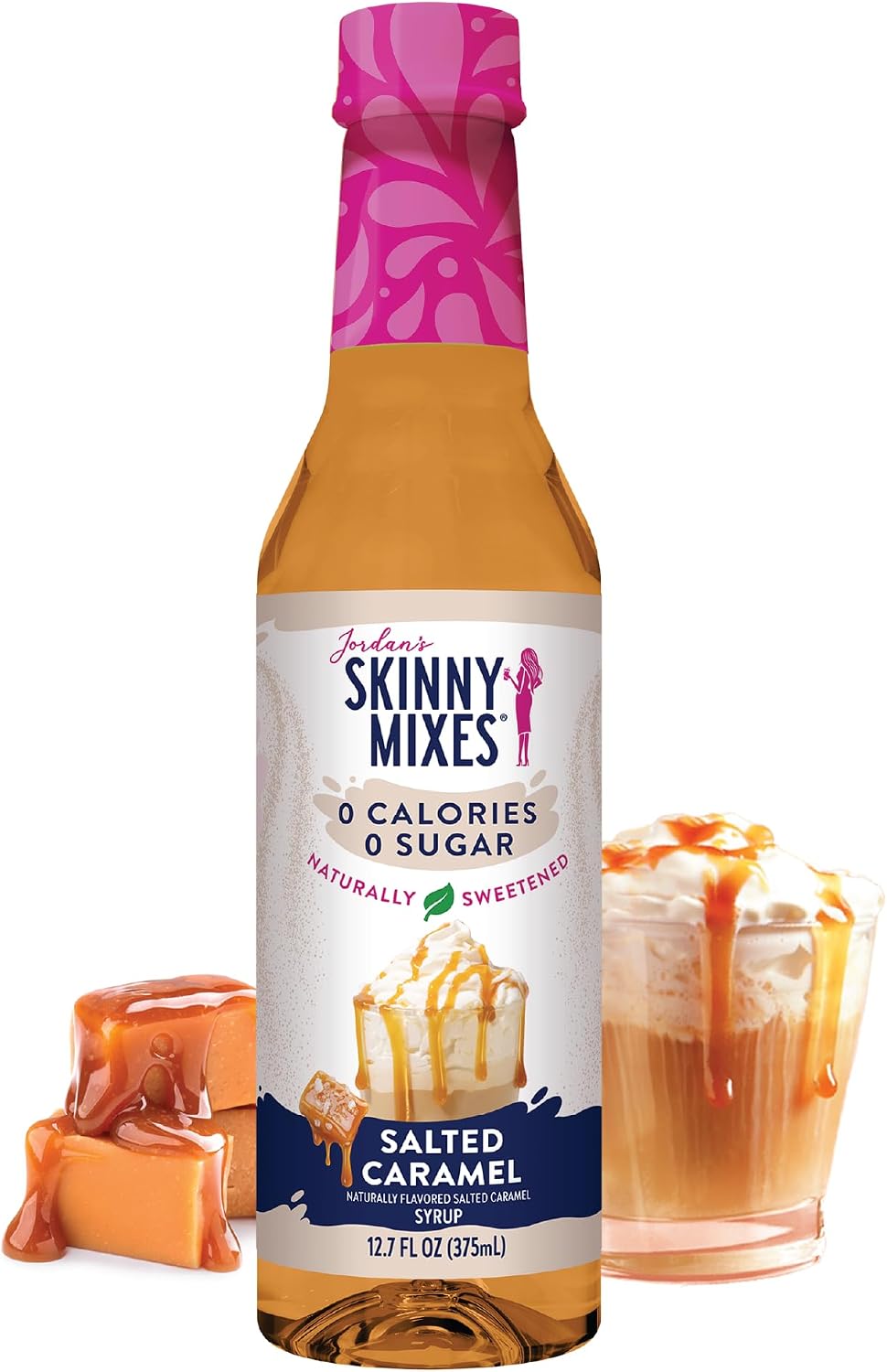 Jordan's Skinny Mixes Sugar Free Coffee Syrup, Salted Caramel Coffee Flavoring Syrup, Naturally Sweetened Zero Calorie Drink Mix, Lattes, Baking or Protein Shake, Dairy & Gluten Free, 12.7 Fl Oz