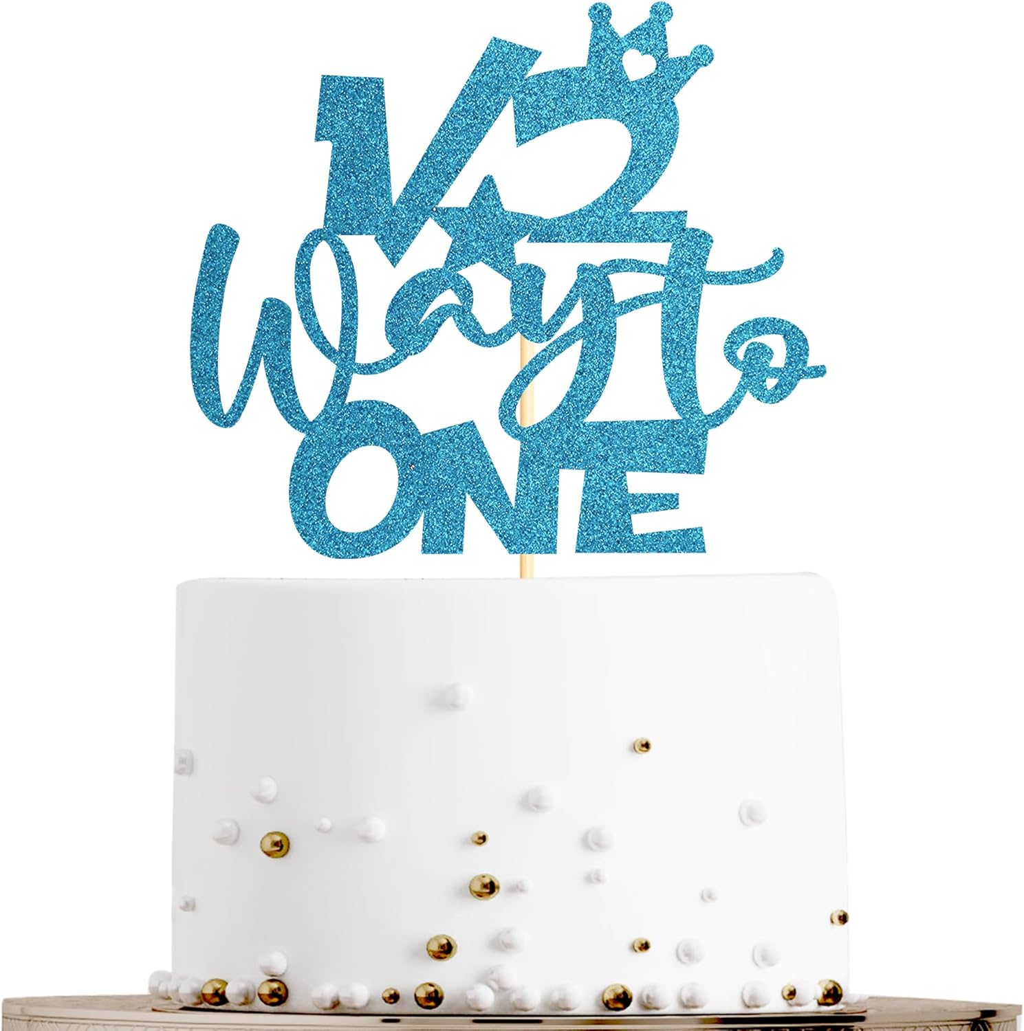 Sotpot 1 Pack Half Way To One Cake Topper Blue Glitter 1/2 Half Birthday Cake Decoration for Baby Half Year Old Birthday Party Gender Reveal Party Supplies