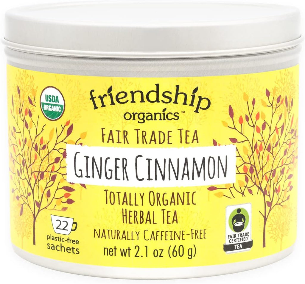 Friendship Organics Ginger Cinnamon Tea Bags, Organic Herbal and Fair Trade 22 Count