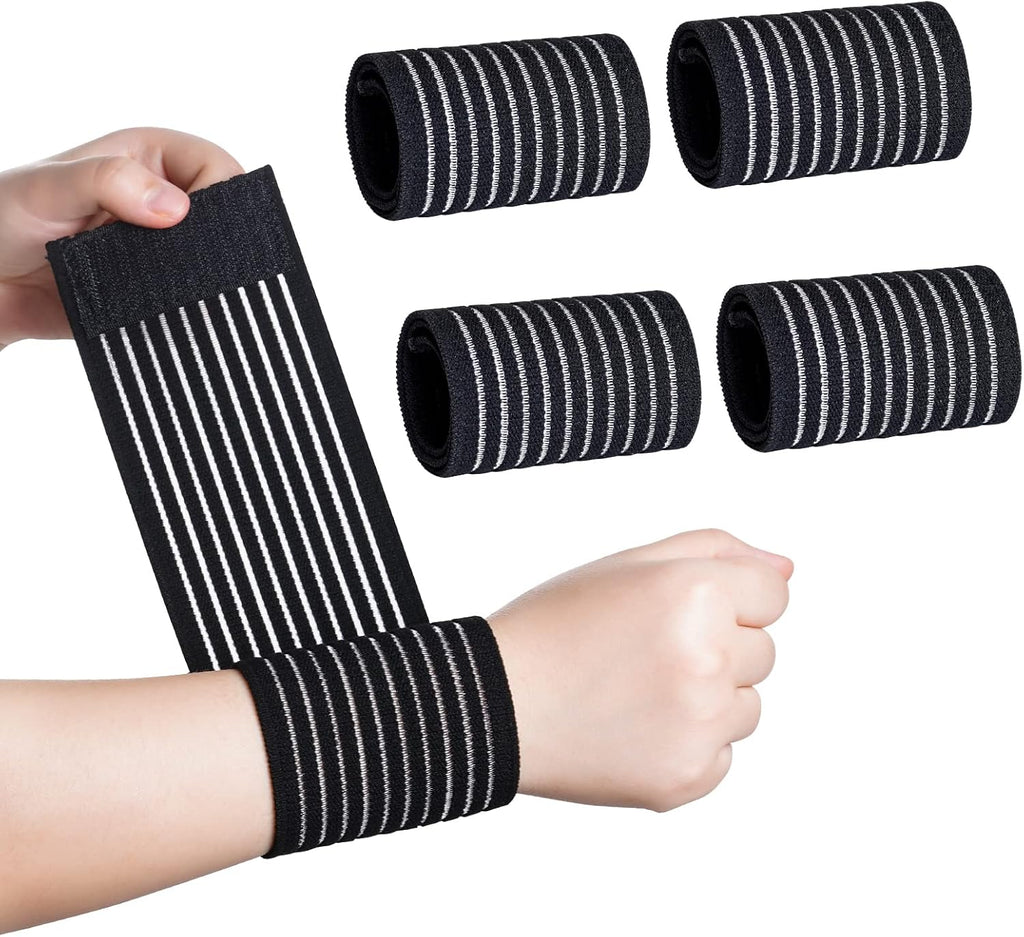 Rbenxia 4 Pieces of Black Elastic Wrist Compression Bandage Adjustable Wrist Strap Hand Brace Wraps Breathable Wristband for Stabilising Ligament, Joint Pain, Sport (40 cm)