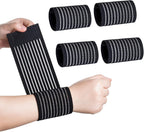 Rbenxia 4 Pieces of Black Elastic Wrist Compression Bandage Adjustable Wrist Strap Hand Brace Wraps Breathable Wristband for Stabilising Ligament, Joint Pain, Sport (40 cm)