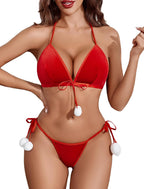 Avidlove Christmas Lingerie Set for Women Bra and Panty Set Halter Velvet Santa Costume Set 2 Piece