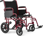 Medline Bariatric Transport Chair for Adults and Seniors, Supports up to 450 lbs, Extra-Wide 22" Seat, Transport Wheelchair has Swing-Away Desk Length Arms and Swing-Away Footrests, Red