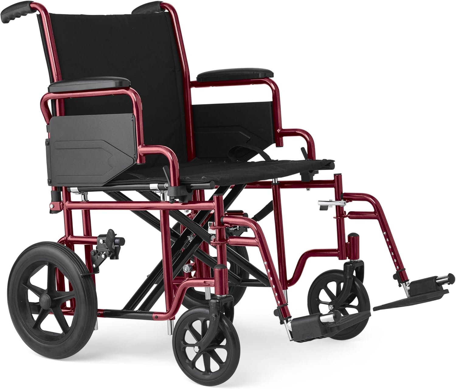 Medline Bariatric Transport Chair for Adults and Seniors, Supports up to 450 lbs, Extra-Wide 22" Seat, Transport Wheelchair has Swing-Away Desk Length Arms and Swing-Away Footrests, Red