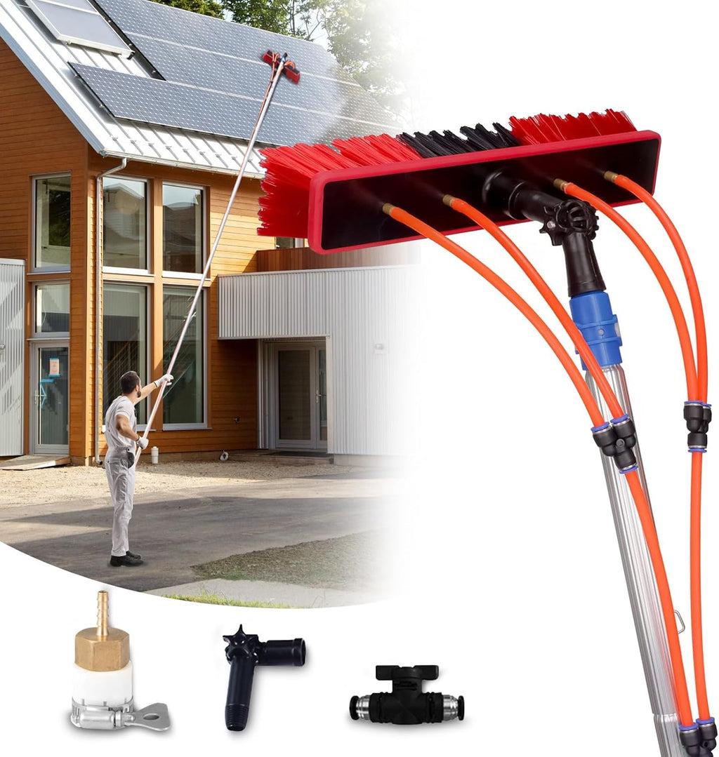 35 FT Water Fed Pole Kit Adjustable Solar Panel Cleaning Kit Cleaner Tool for Window Glass Roof Outdoor Glass Brush Window Washing Equipment (35FT)