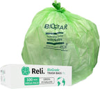 Reli. Biodegradable 33 Gallon Trash Bags, 100 Count, Green Eco Friendly, Degradable Under Certain Conditions, Custom-Fit for Compactor