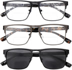 3 Pairs Bifocal Reading Glasses Sunglasses for Men and Women,Classical Metal Spring Hinge Readers