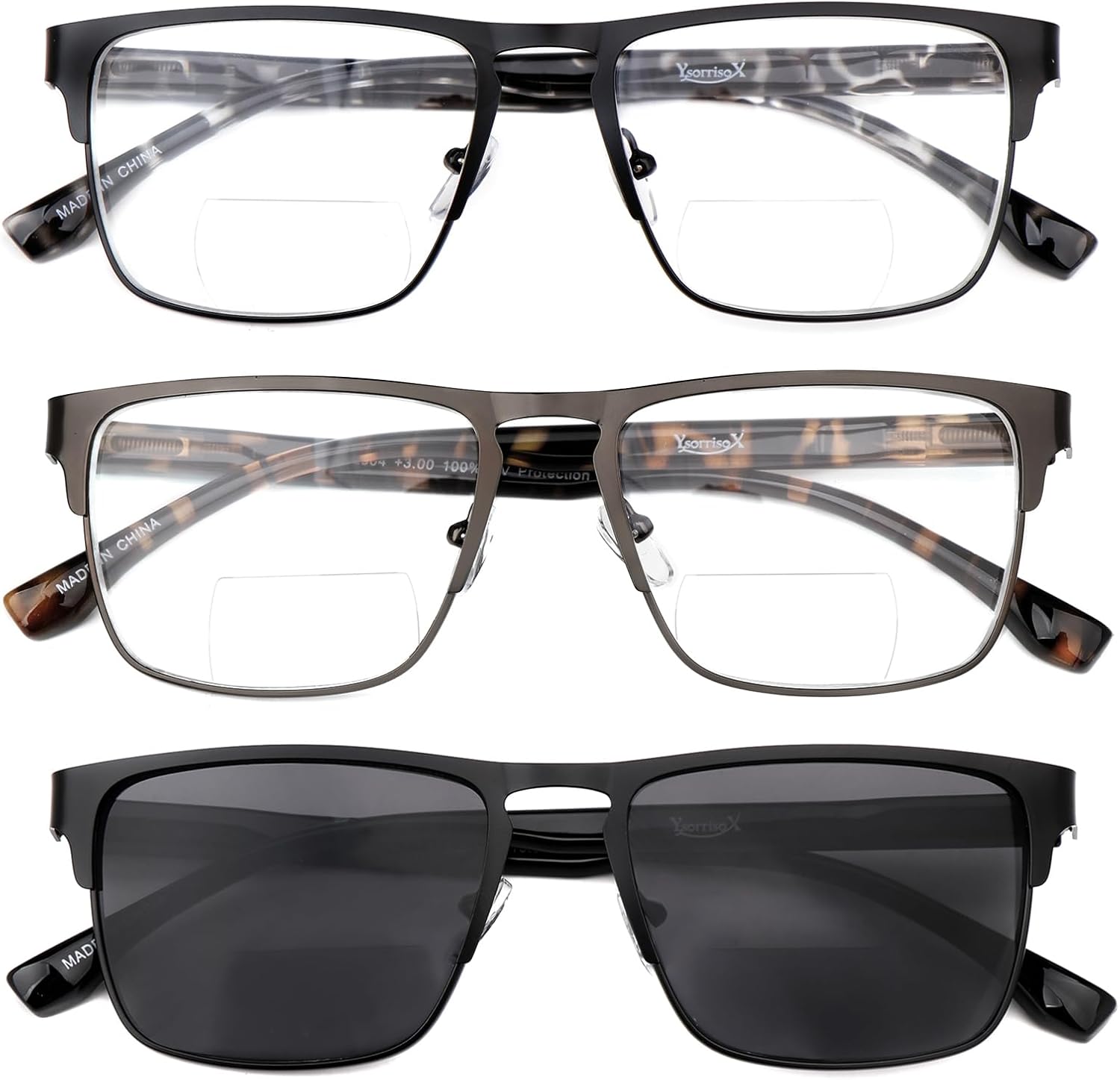 3 Pairs Bifocal Reading Glasses Sunglasses for Men and Women,Classical Metal Spring Hinge Readers