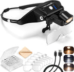 Magnifying Glass with Light 1X-4X, Rechargeable Magnifying Glasses Magnetic Head Magnifier, Magnify Glass with 6 Detachable Lenses, Warm Cold Light Modes Magnifier for Close Work Hobby Crafts