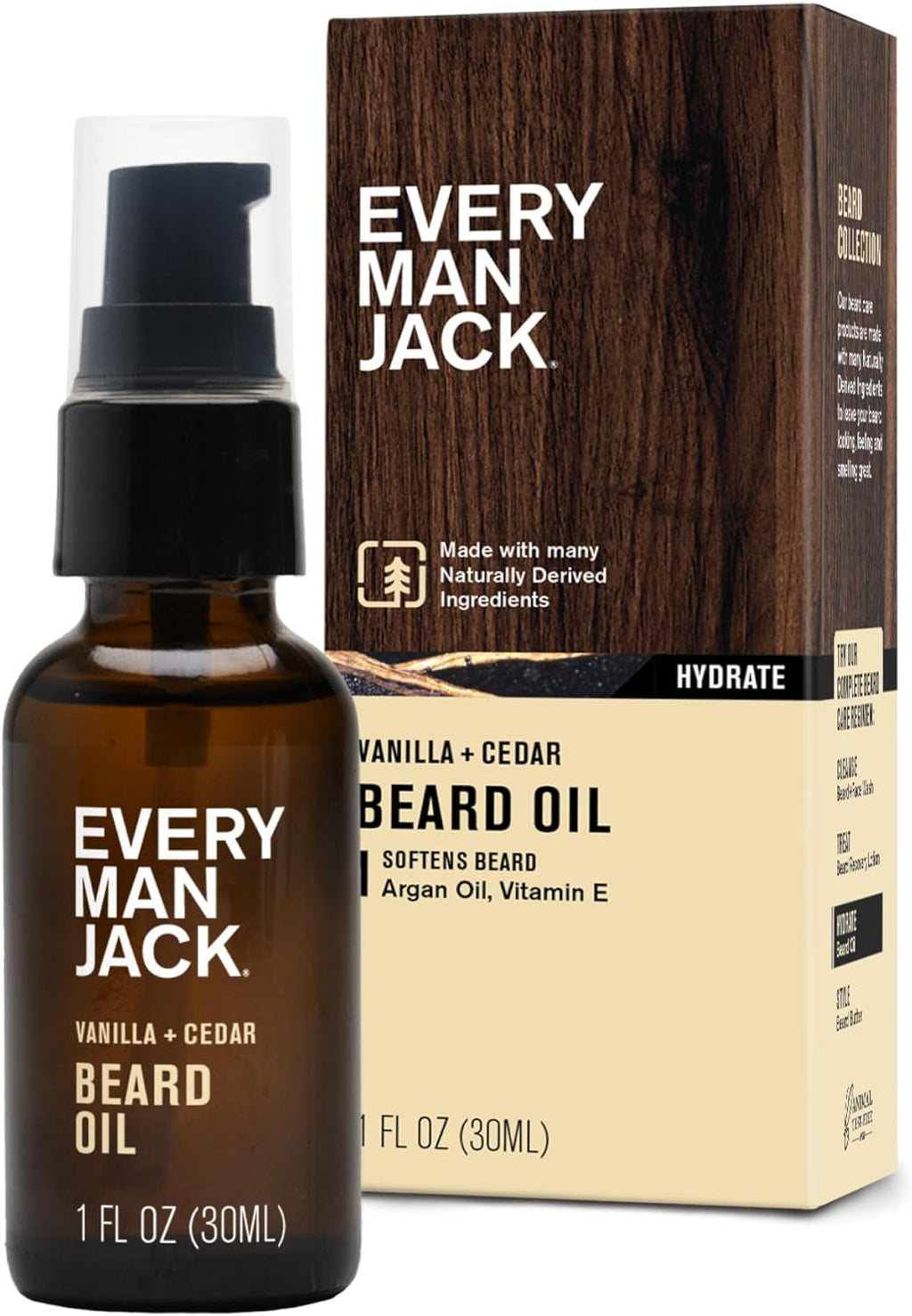 Every Man Jack Mens Beard Oil - Vanilla + Cedar Fragrance - Deeply Moisturizes and Softens Your Beard and Adds a Natural Shine - Naturally Derived with Shea Butter and Argan Oil - 1 fl oz