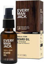 Every Man Jack Mens Beard Oil - Vanilla + Cedar Fragrance - Deeply Moisturizes and Softens Your Beard and Adds a Natural Shine - Naturally Derived with Shea Butter and Argan Oil - 1 fl oz