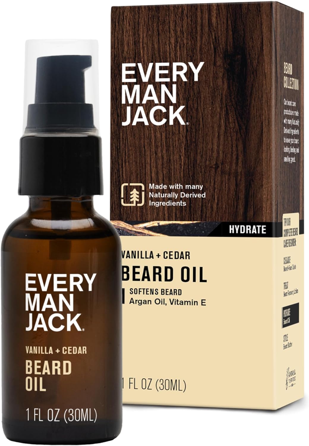 Every Man Jack Mens Beard Oil - Vanilla + Cedar Fragrance - Deeply Moisturizes and Softens Your Beard and Adds a Natural Shine - Naturally Derived with Shea Butter and Argan Oil - 1 fl oz