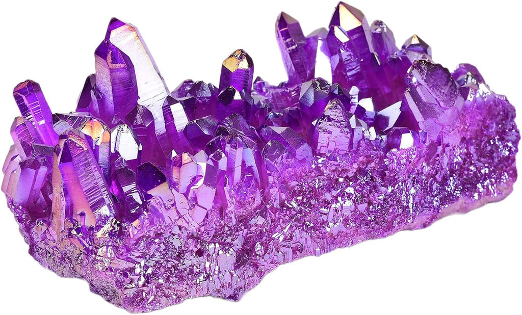 JIC Gem Real Natural Big Titanium Coated Crystal Cluster Purple Quartz Geode Druzy Home Decoration Gemstone Specimen(9-11cm)