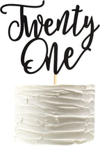 1Pc Twenty One Cake Topper - 21st Happy Birthday Cake Decorations, 21 Birthday Party Decor, Wedding Anniversary Party Decorations - Black Glitter