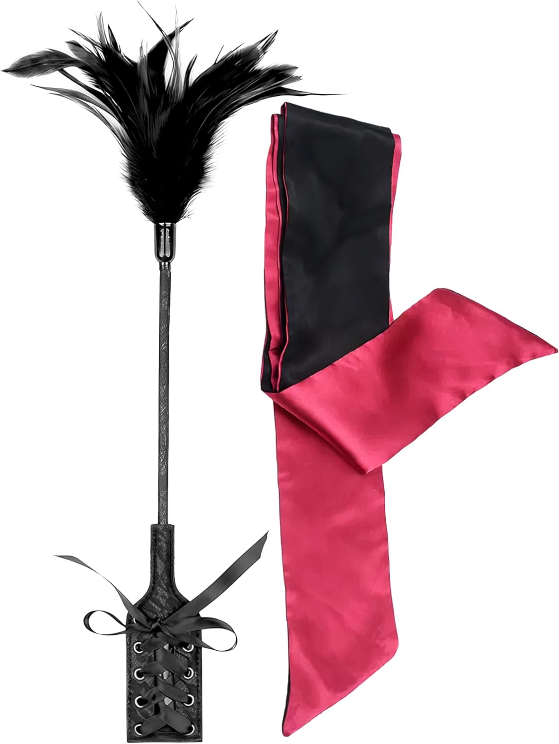 Feather Tickler Satin Blindfold Mask Perfect for Cosplay Role Play Adult French Crop Feather Toy Kit