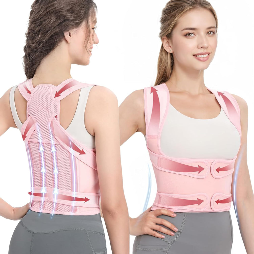 Posture Corrector for Women & Men – Adjustable Back Brace with Full Back Support, Shoulder Straightener for Spine Alignment, Scoliosis, Hunchback & Back Pain Relief (Pink,Small)