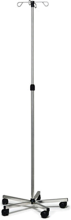 Lumex Deluxe Rolling IV Pole with 4 Hooks – Height-Adjustable Stainless Steel Infusion Stand with 5-Leg Base & Wheels
