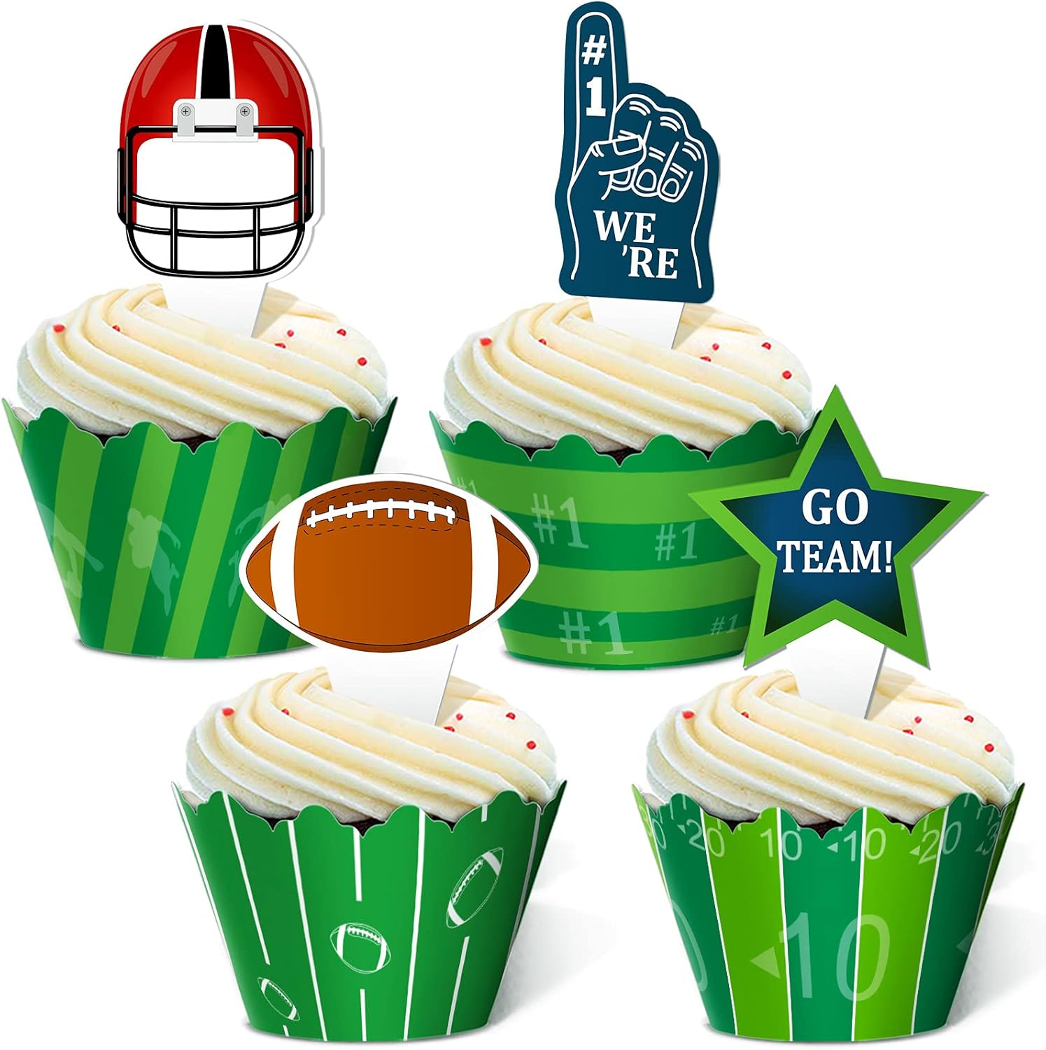 48pcs Football Cupcake Topper Wrapper Party Supplies Decoration Sports Game Day SUPER BOWL Sunday