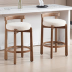 HEAH-YO Bar Stools Set of 2, 26.5" Counter Height Stools with Low Back, Beige — Mid Century Modern Style, Linen Fabric Seat, Solid Wood Legs, Ideal for Kitchen & Dining Room