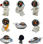 9Pcs Miniature Astronaut and Rocket Figurines Mini Spaceman and UFO Set Resin Cake Toppers for DIY Shelf Tabletop Diorama Craft Decoration