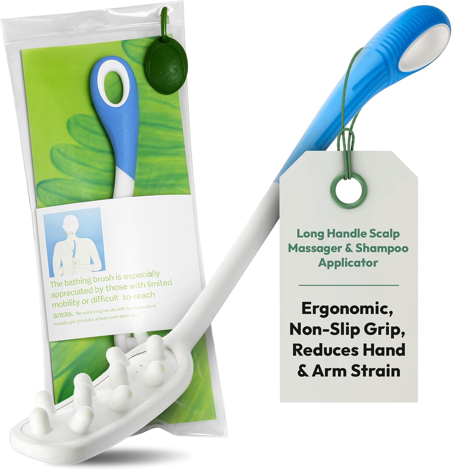Etac Beauty Hair Washer – Long Handle Scalp Massager, Shampoo Applicator, Head Scratcher & Hair Scrubber for Easy Washing, Ergonomic Non-Slip Grip, Reduces Strain on Hands, Arms & Shoulders