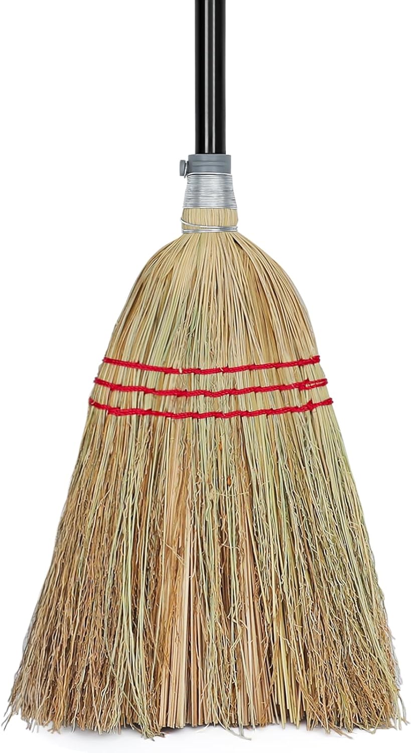 Outdoor Corn Broom, Household Indoor and Outdoor Broom Suitable for Sweeping Gravel, Fallen Leaves and Sand on Yard, Garage, Lawn, Stone Path and Concrete Floor (Total Length 59")