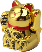 Tiiyee Solar Powered Lucky Cat, Miniature 2 Inch Cute Lucky Cat Waving Arm Fortune Cat Statue Decorations Beckoning Welcoming Car Dashboard Decor for Wealth and Home Business Openings Gold (Golden)