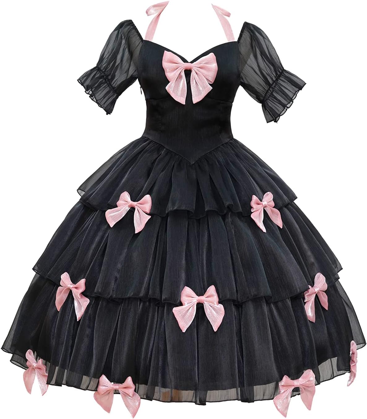 ZZEQYG Womens Lolita Dress for Girl Gothic Pink Puff Sleeve Dress with Bow