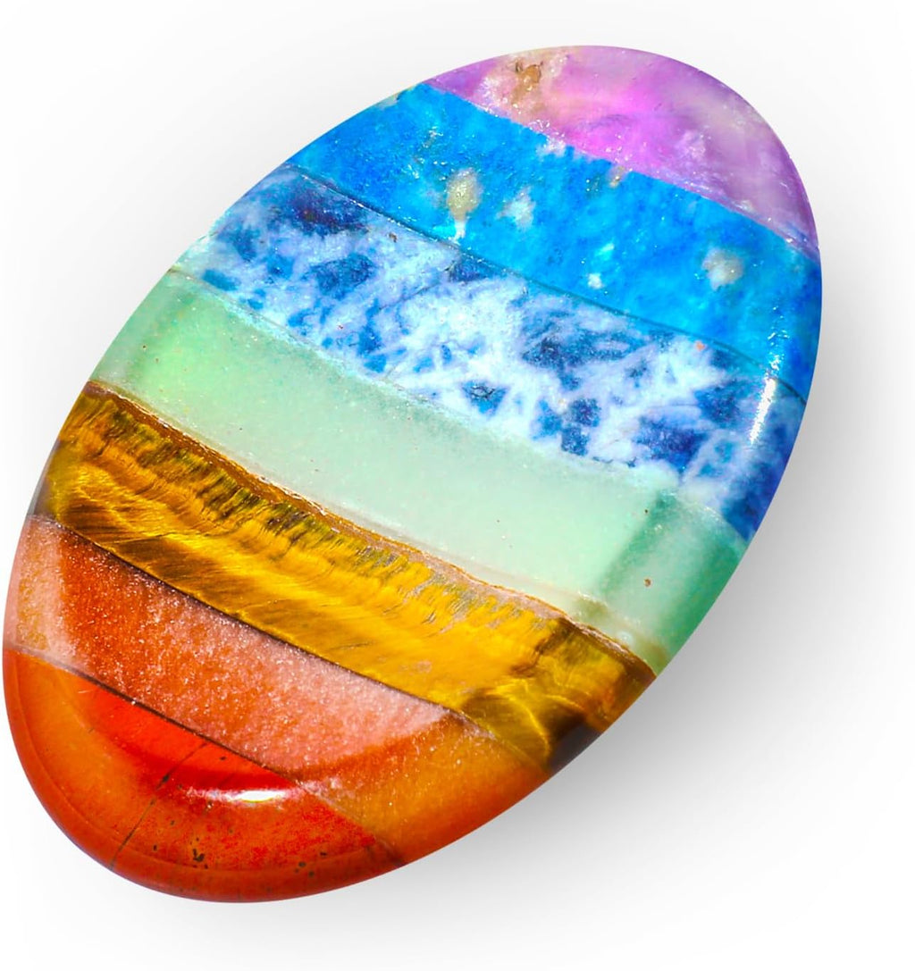 Larrel Thumb Worry Stone, 7 Chakra Crystals Stones, Palm Pocket Stones, Oval Worry Stone, Meditation Crystal for Gift, Meditation, Calming and Relaxation