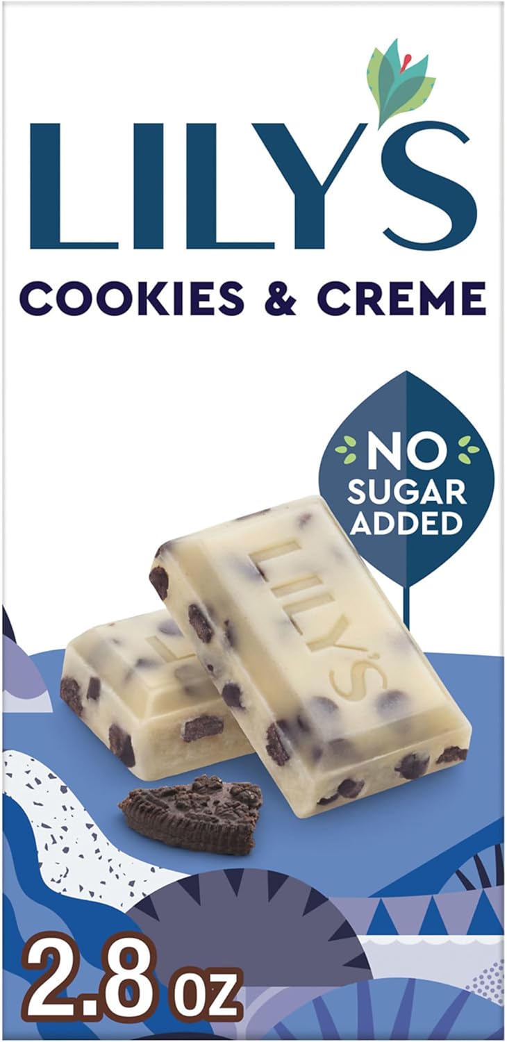 LILY'S Cookies and Creme White Chocolate Style No Sugar Added, Sweets Bar, 2.8 Oz