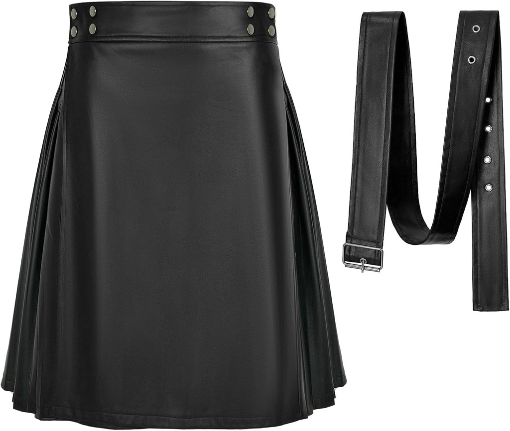 Mens Scottish Utility Kilts Vintage Gothic Pleated Skirts Vintage Traditional Leather High Waist Kilts