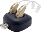 Digital Hearing Amplifiers - Rechargeable BTE Personal Sound Amplifier Pair with USB Dock - Premium Gold Behind The Ear Sound Amplification - by NewEar